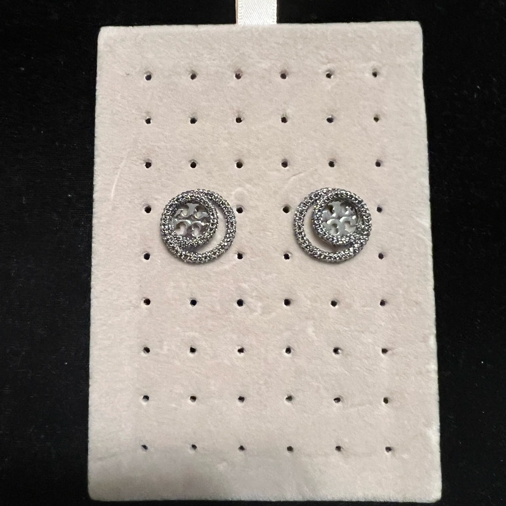 Tory Burch Miller Double Ring Stud Earrings In Silver